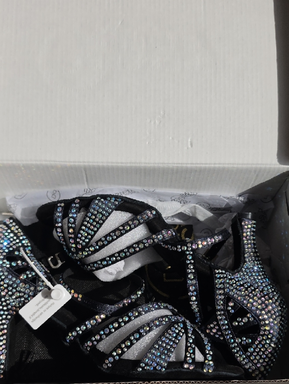 Black Rhinestone Strappy Dance Heels - Picture 7 of 7